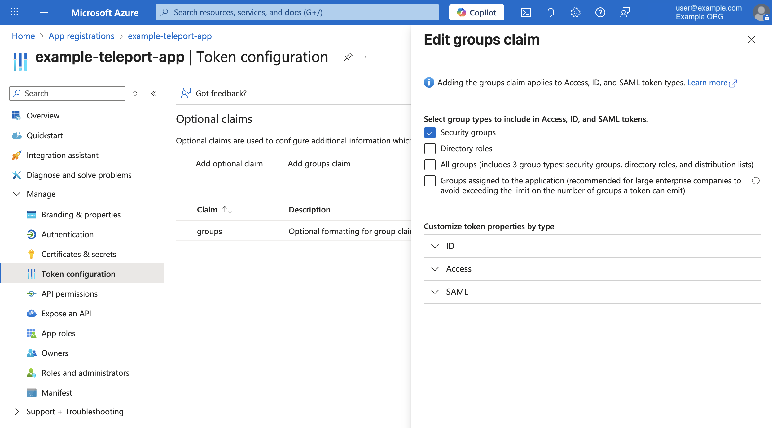 Entra ID OIDC groups claim