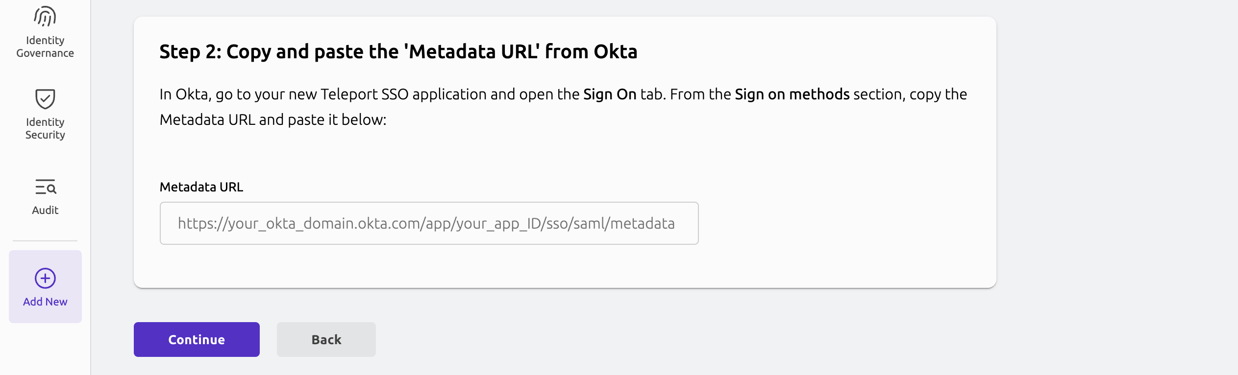 Paste metadata URL