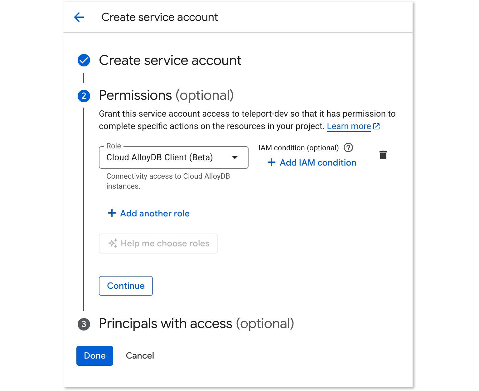 Grant permissions to user Service Account